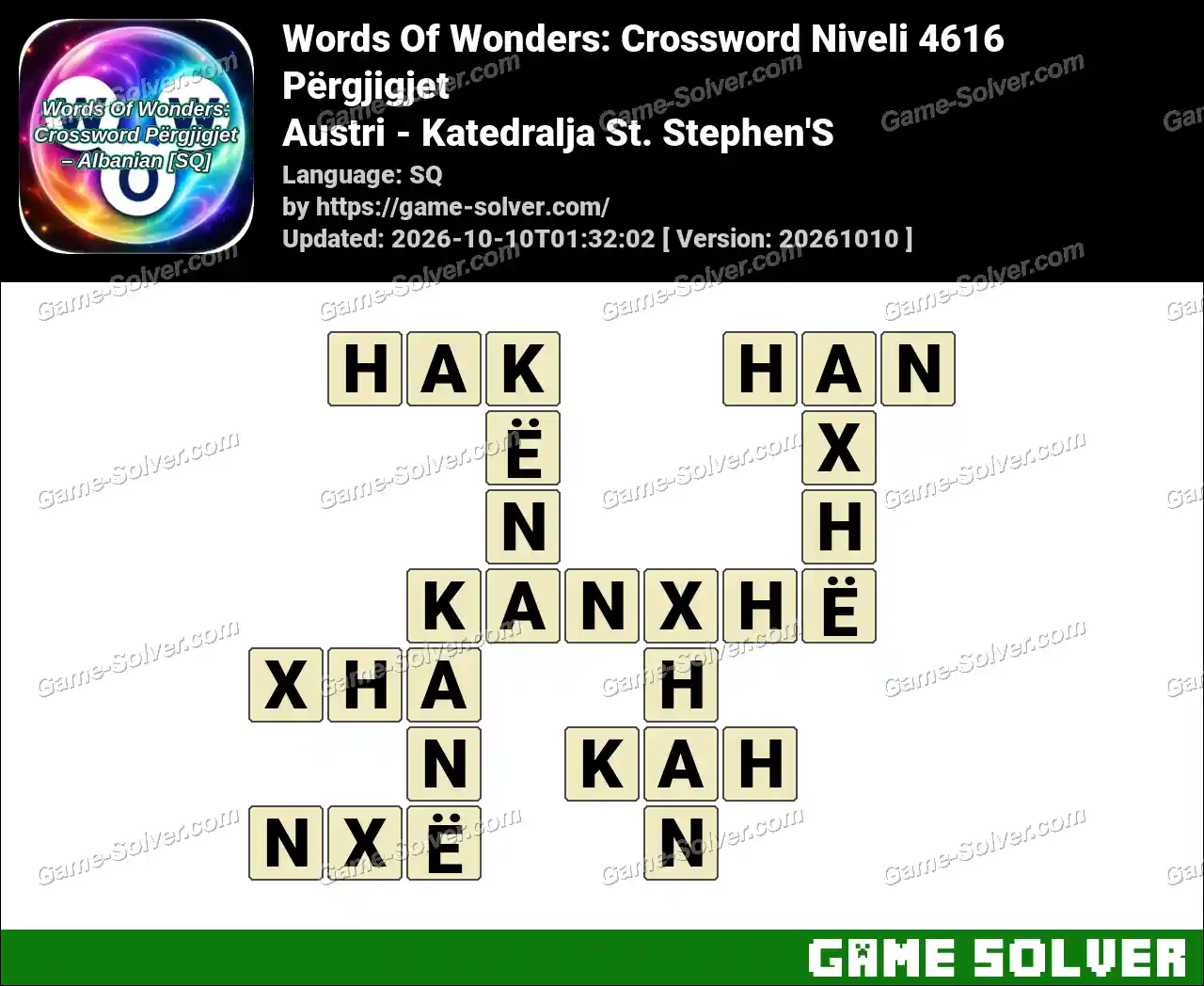 Words Of Wonders: Crossword Niveli 4616 Përgjigjet – Austri – Katedralja St. Stephen’S
